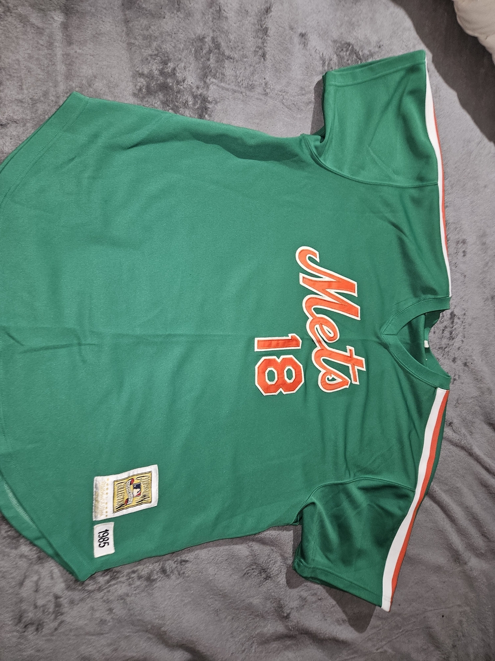Mets Green Baseball Jersey Top with Orange Accents - Size 18